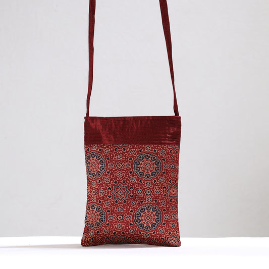Red - Ajrakh Block Printed Mashru Silk Sling Bag 54