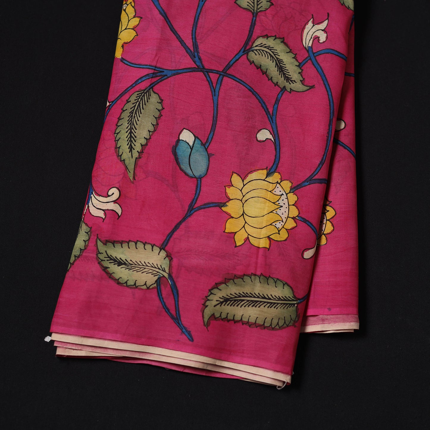 Pink - Handpainted Srikalahasti Silk Cotton Pen Kalamkari Fabric 04