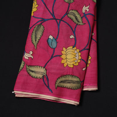 Pink - Handpainted Srikalahasti Silk Cotton Pen Kalamkari Fabric 04