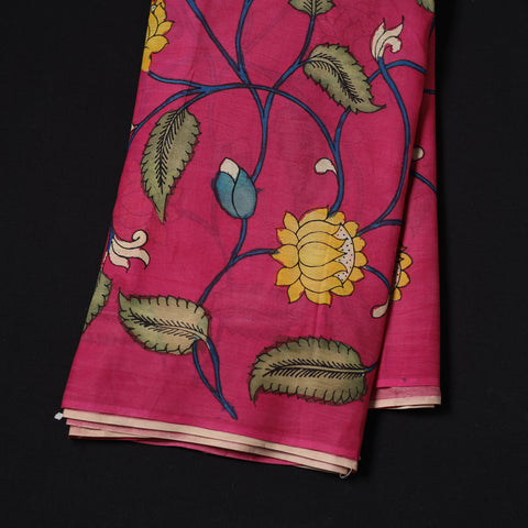 Pink - Handpainted Srikalahasti Silk Cotton Pen Kalamkari Fabric 04