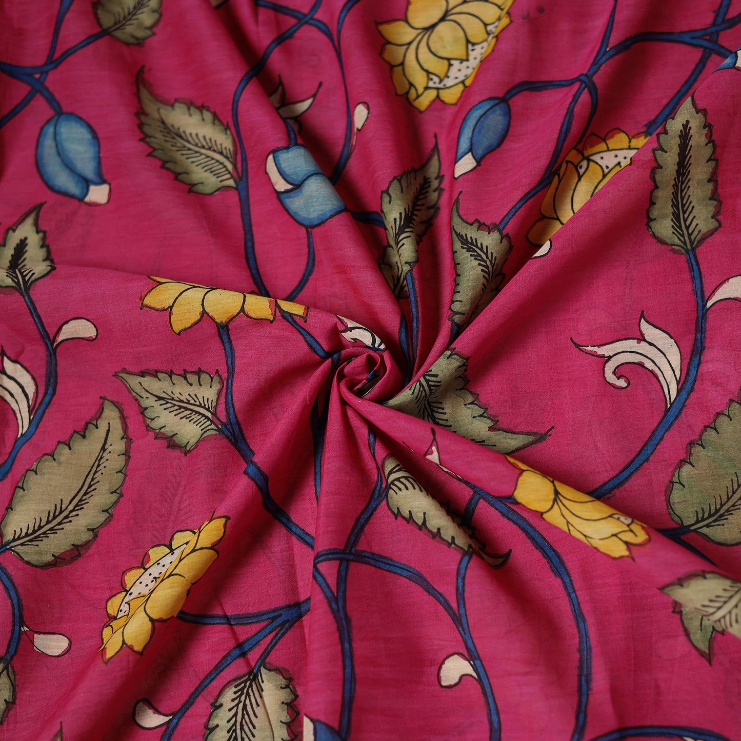Pink - Handpainted Srikalahasti Silk Cotton Pen Kalamkari Fabric 04