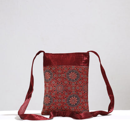 Red - Ajrakh Block Printed Mashru Silk Sling Bag 54