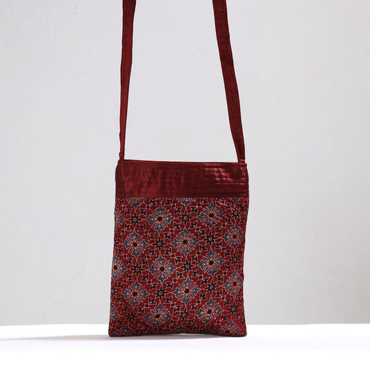 Red - Ajrakh Block Printed Mashru Silk Sling Bag 55