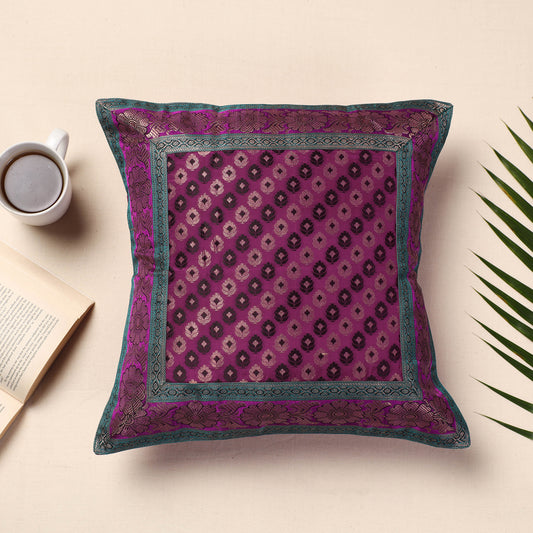 Pink - Banarasi Handwoven Silk Zari Cushion Cover (16 x 16 in)