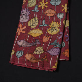 Maroon - Handpainted Srikalahasti Silk Cotton Pen Kalamkari Fabric 05