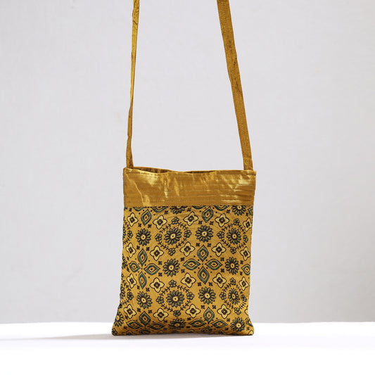 Yellow - Ajrakh Block Printed Mashru Silk Sling Bag 56