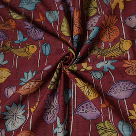 Maroon - Handpainted Srikalahasti Silk Cotton Pen Kalamkari Fabric 05