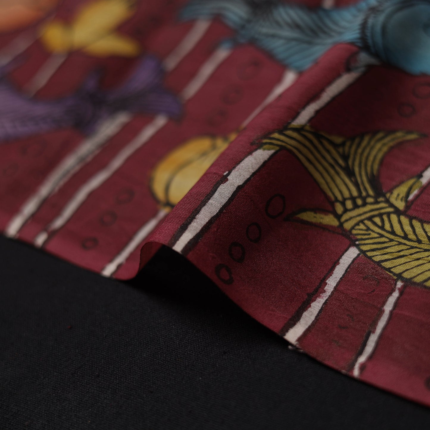 Maroon - Handpainted Srikalahasti Silk Cotton Pen Kalamkari Fabric 05