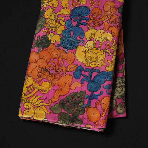 Pink - Handpainted Srikalahasti Silk Cotton Pen Kalamkari Fabric 06
