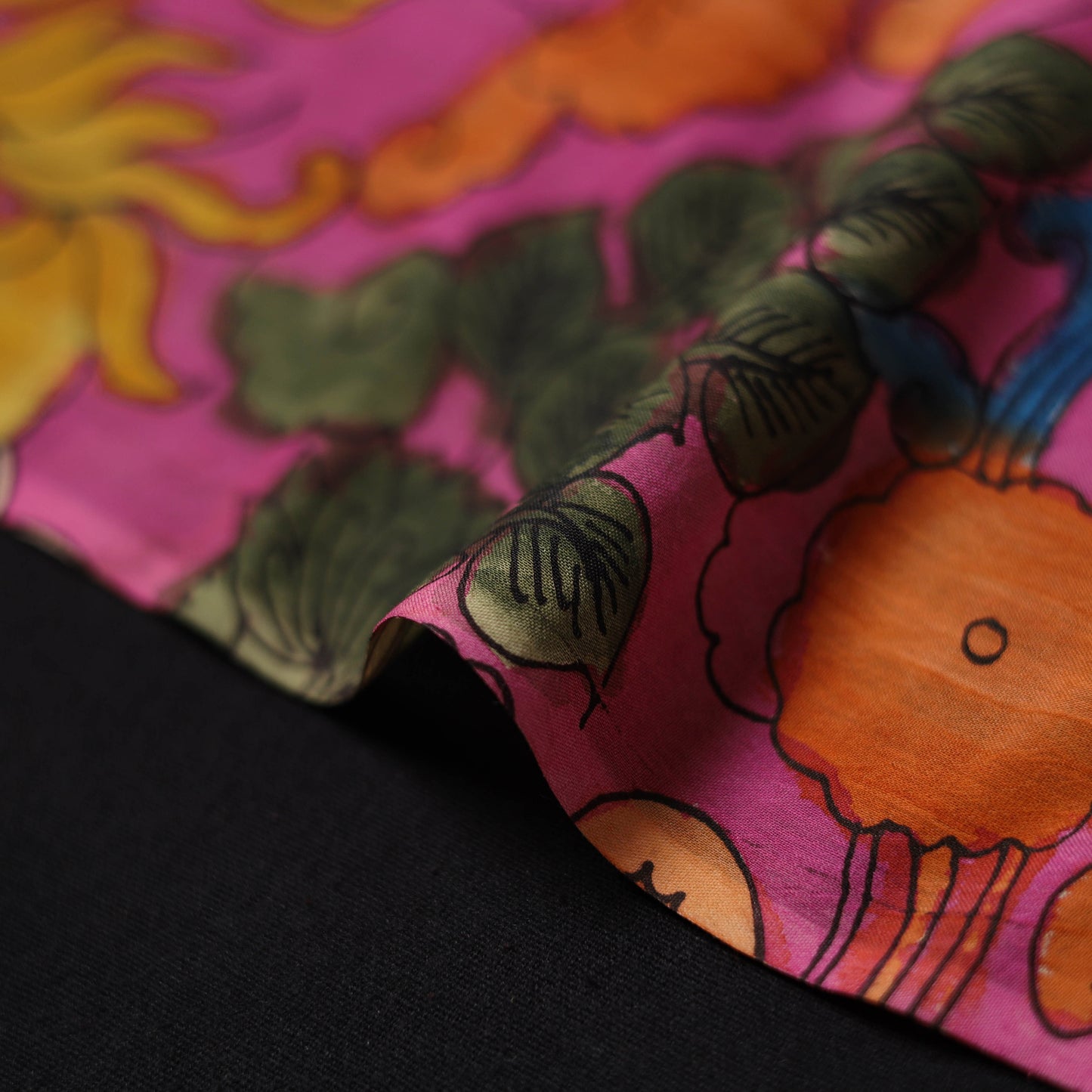 Pink - Handpainted Srikalahasti Silk Cotton Pen Kalamkari Fabric 06