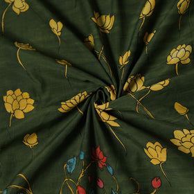 Green - Handpainted Srikalahasti Silk Cotton Pen Kalamkari Fabric 08