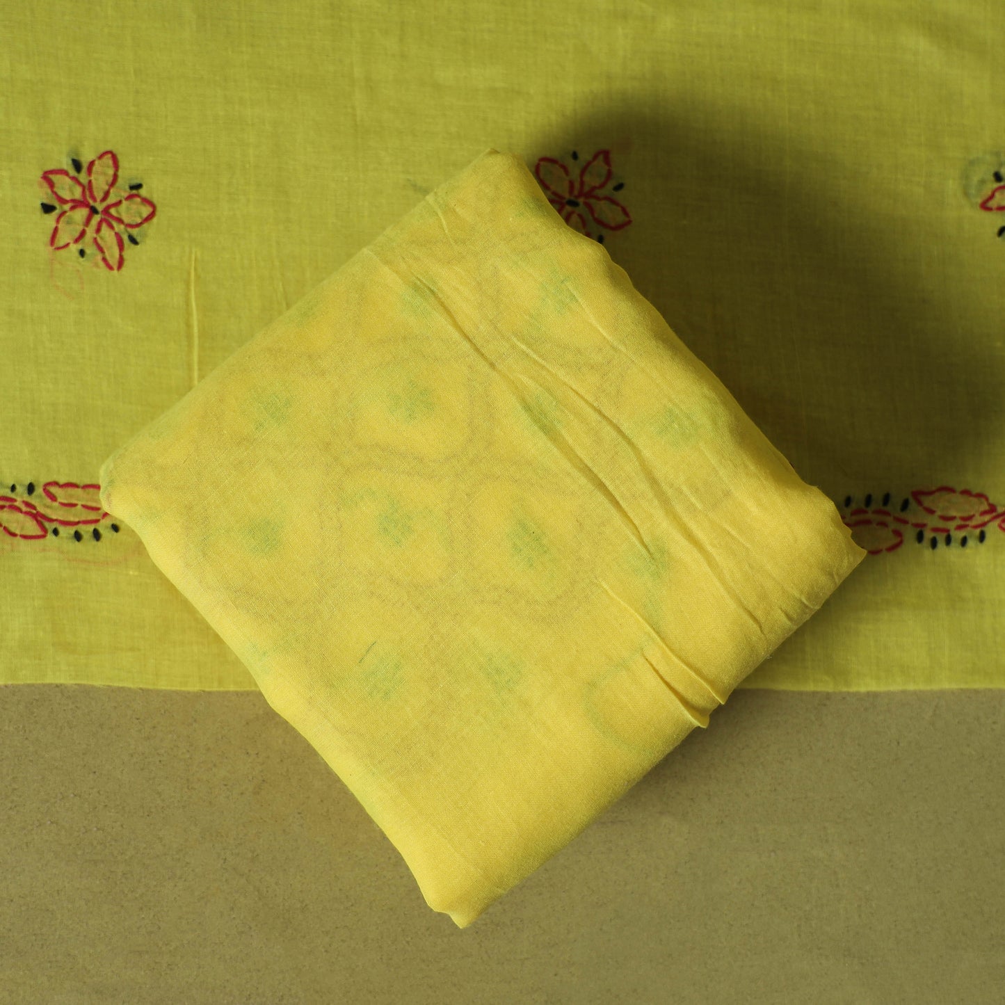 Yellow - 3pc hand embroidery cotton lucknow chikankari