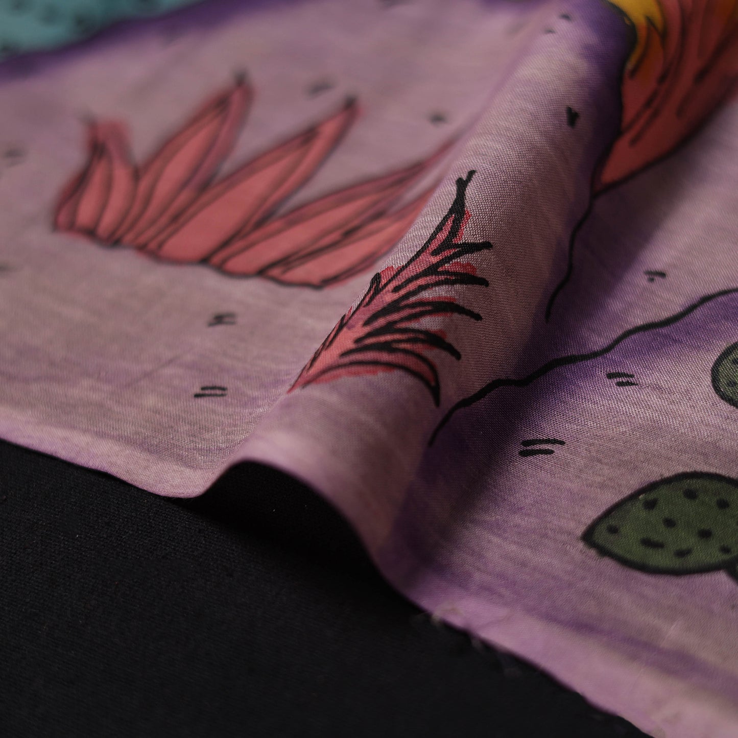 Purple - Handpainted Srikalahasti Silk Cotton Pen Kalamkari Fabric 09