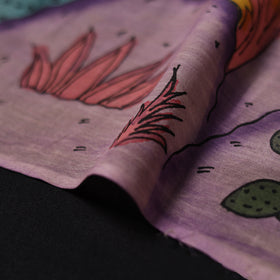 Purple - Handpainted Srikalahasti Silk Cotton Pen Kalamkari Fabric 09