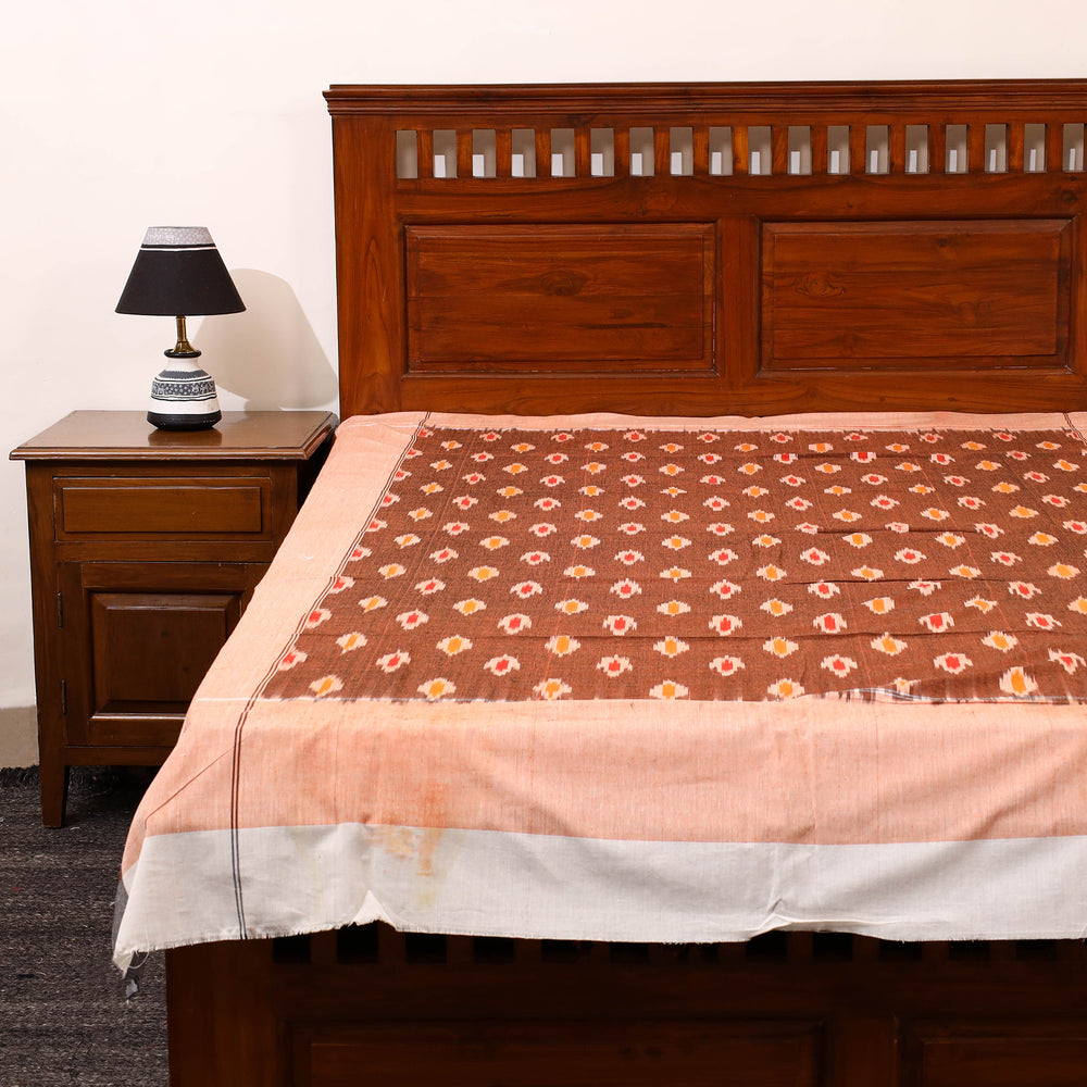 Brown - Cotton Pochampally Ikat Bedsheet 32