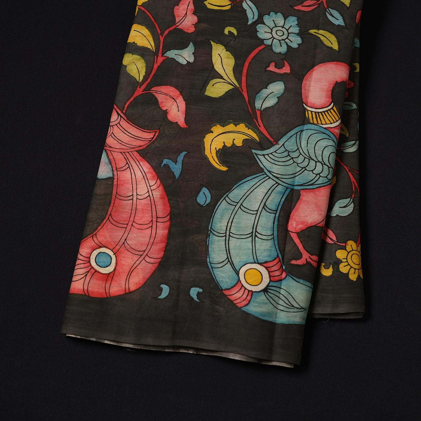 Black - Handpainted Srikalahasti Silk Cotton Pen Kalamkari Fabric 10
