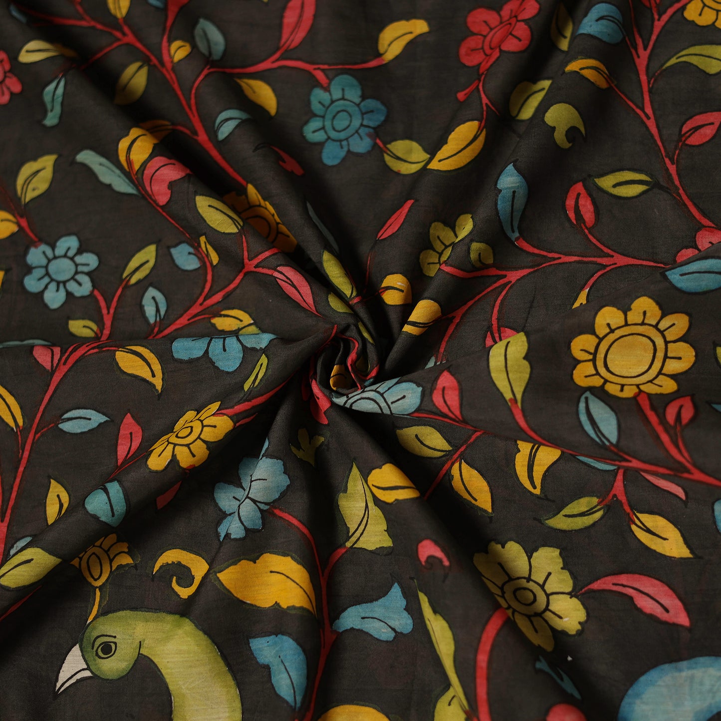 Black - Handpainted Srikalahasti Silk Cotton Pen Kalamkari Fabric 10