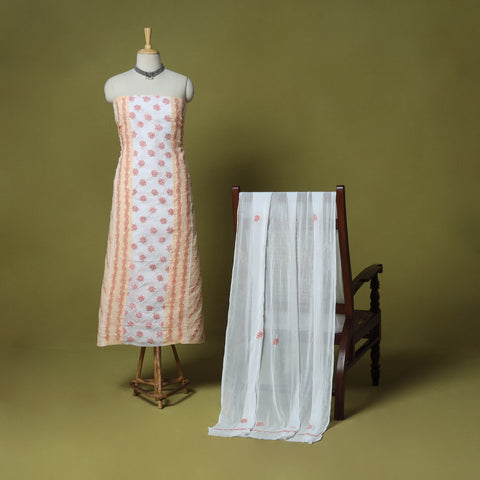 Peach - 3pc hand embroidery cotton lucknow chikankari dress