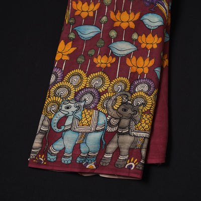 Maroon - Handpainted Srikalahasti Silk Cotton Pen Kalamkari Fabric 12