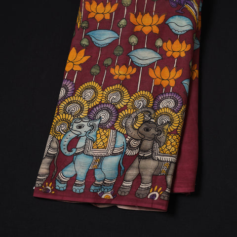 Maroon - Handpainted Srikalahasti Silk Cotton Pen Kalamkari Fabric 12