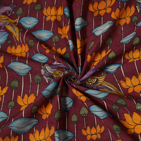 Maroon - Handpainted Srikalahasti Silk Cotton Pen Kalamkari Fabric 12