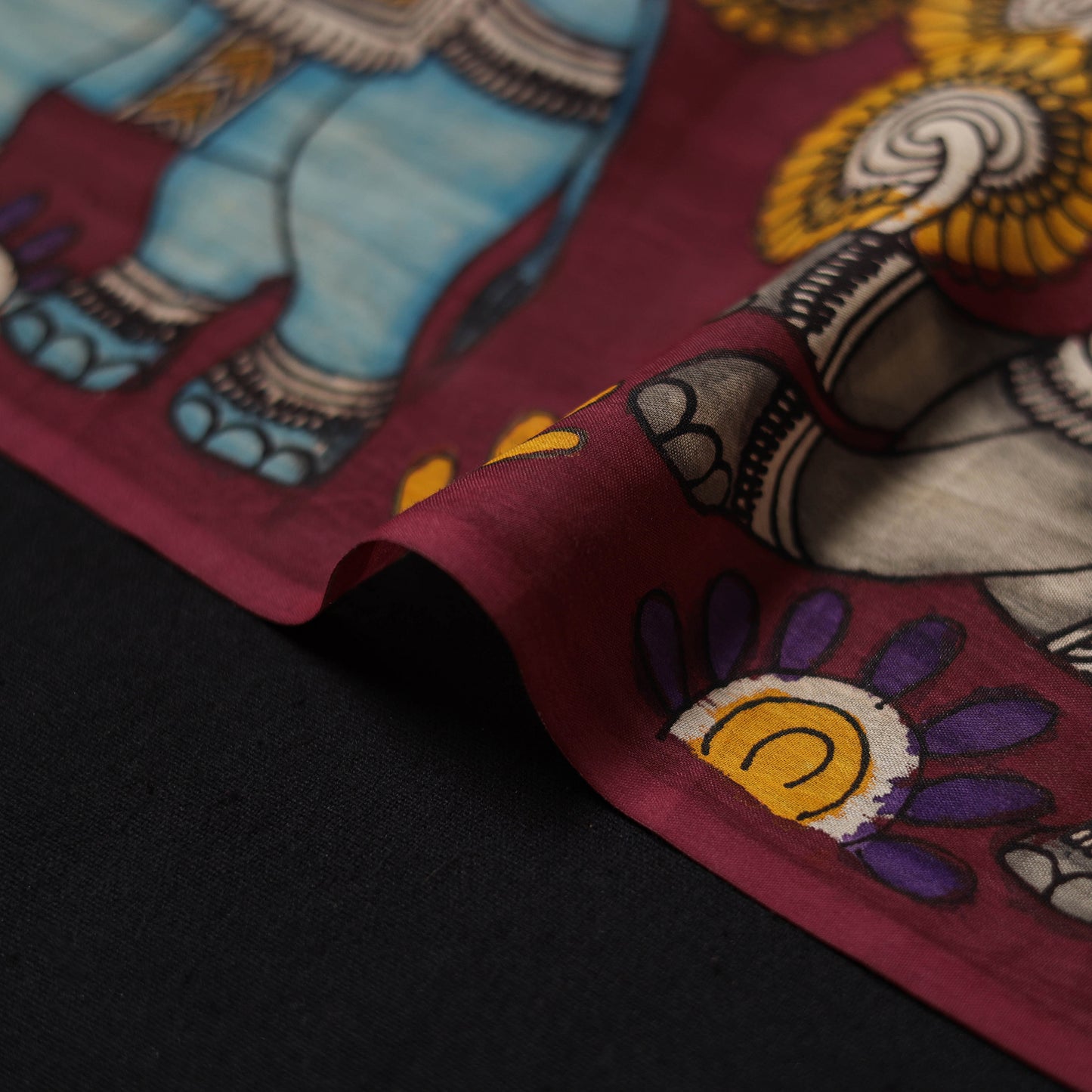 Maroon - Handpainted Srikalahasti Silk Cotton Pen Kalamkari Fabric 12