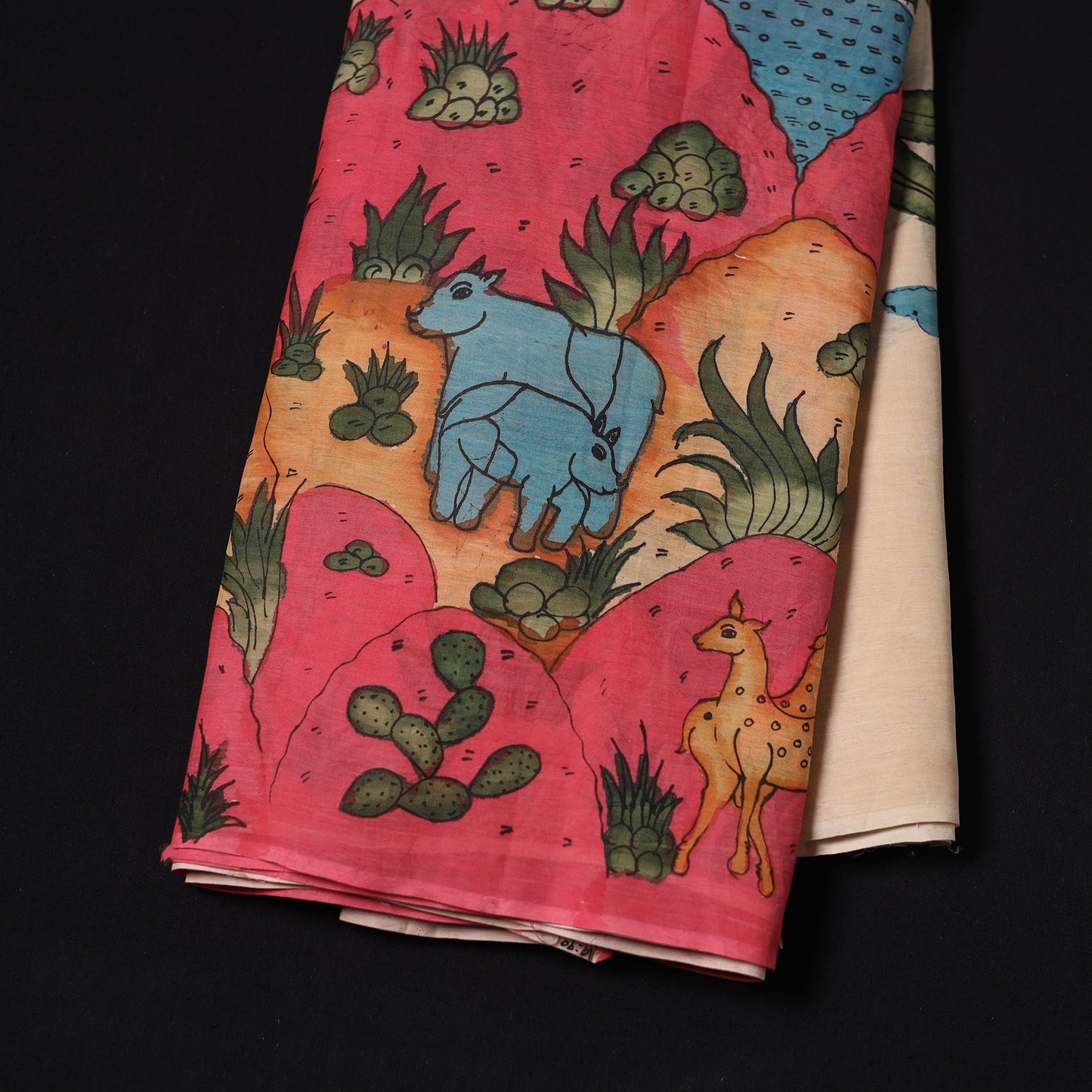 Multicolor - Handpainted Srikalahasti Silk Cotton Pen Kalamkari Fabric 16