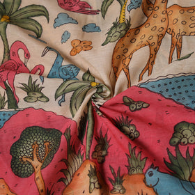 Multicolor - Handpainted Srikalahasti Silk Cotton Pen Kalamkari Fabric 16