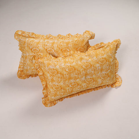 Yellow - set of 2 handcrafted cotton frill pillow covers 17