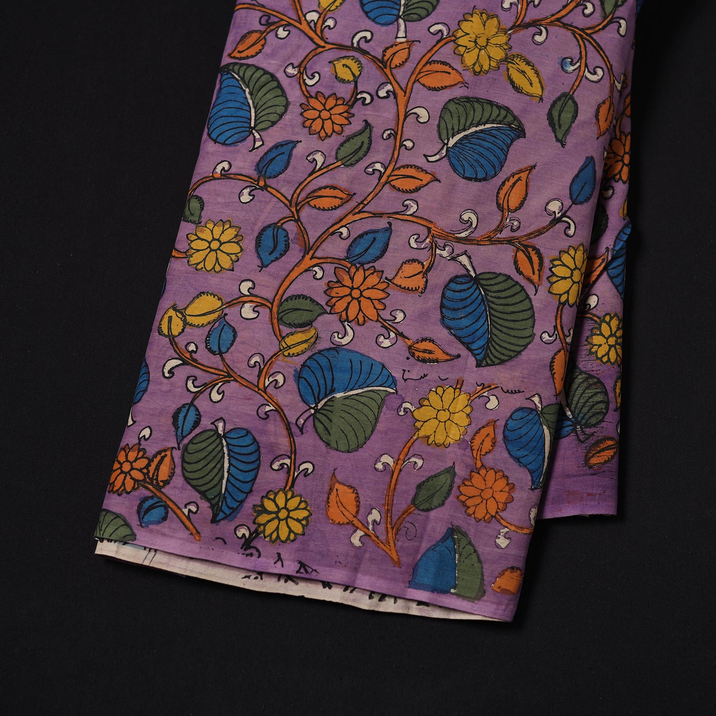 Purple - Handpainted Srikalahasti Silk Cotton Pen Kalamkari Fabric 17