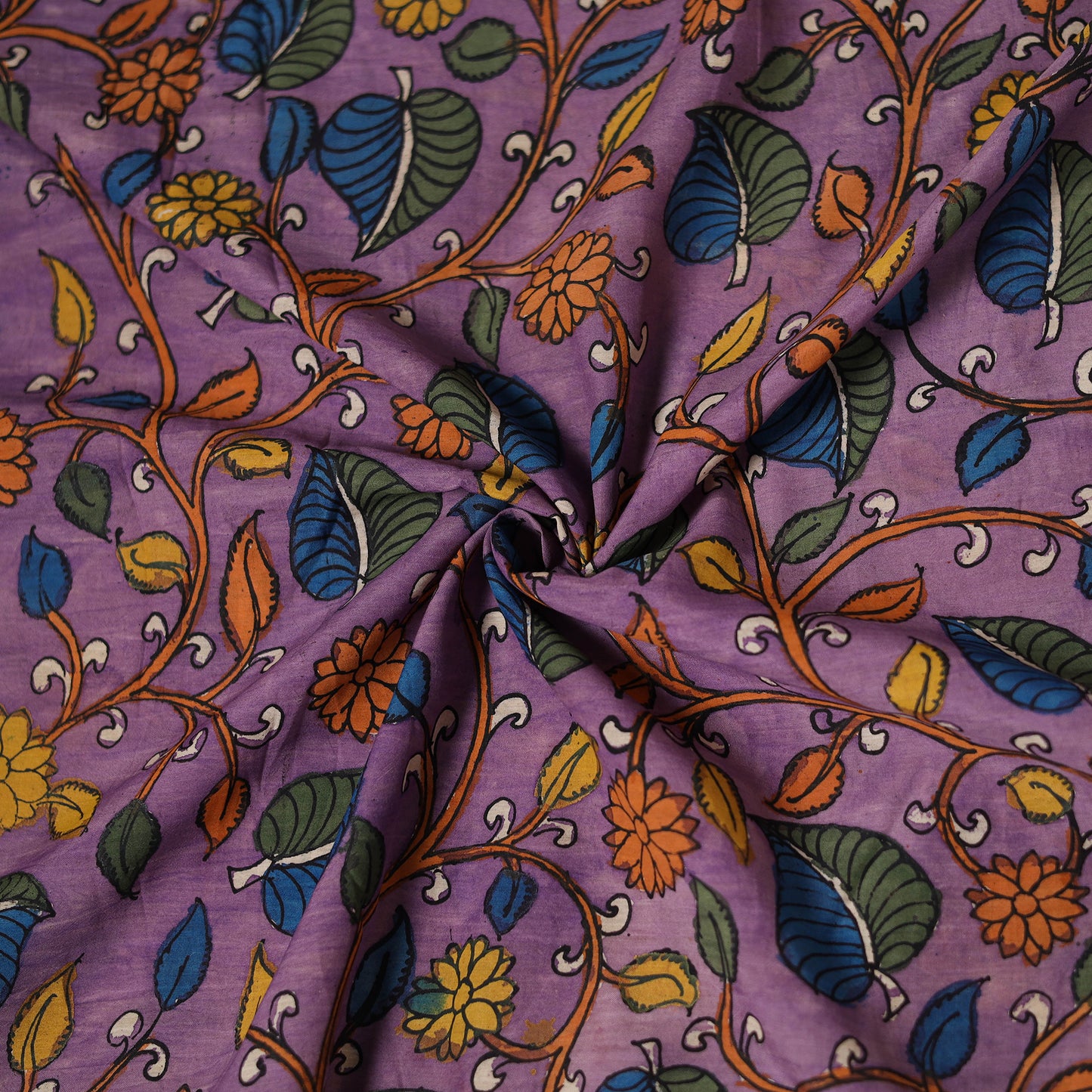Purple - Handpainted Srikalahasti Silk Cotton Pen Kalamkari Fabric 17