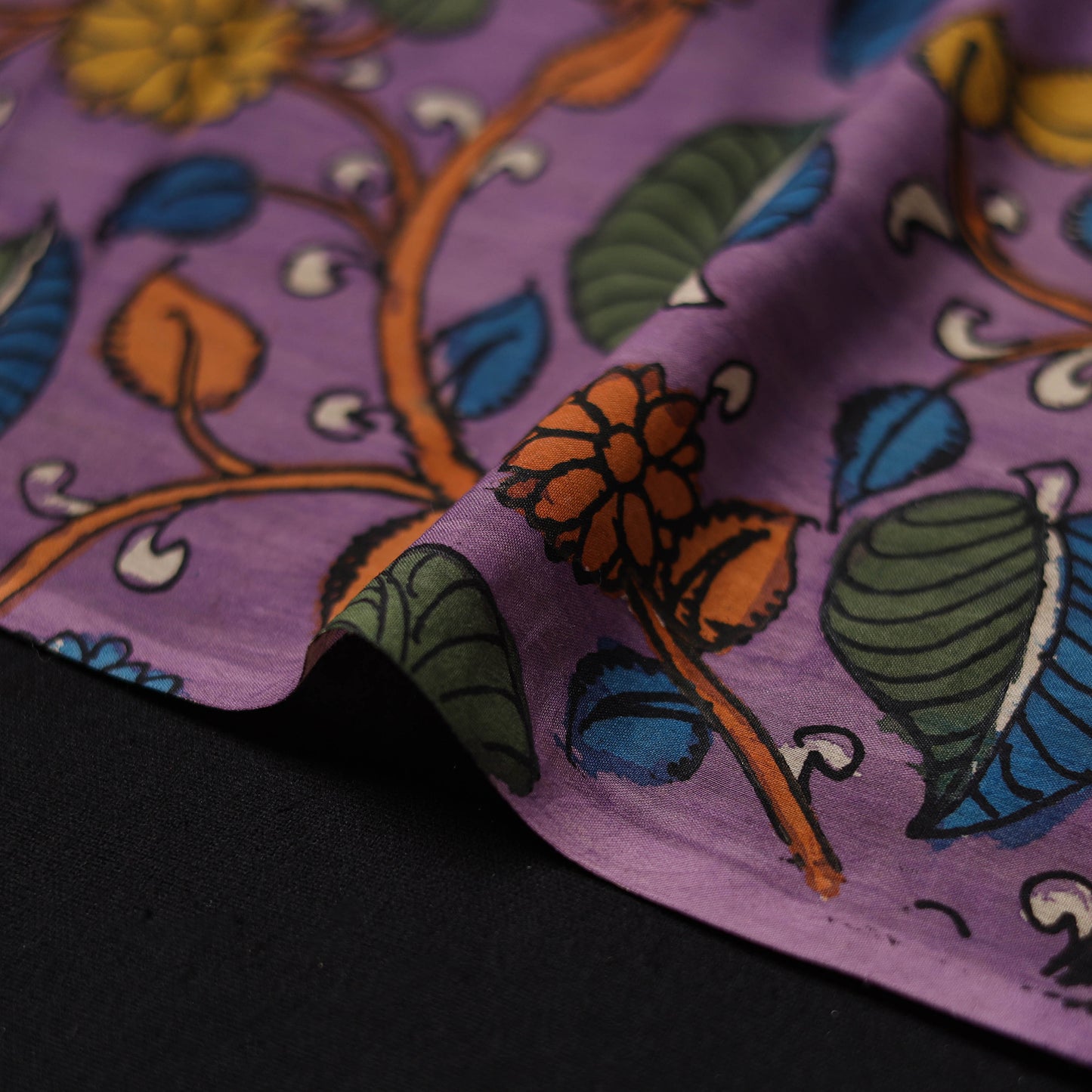 Purple - Handpainted Srikalahasti Silk Cotton Pen Kalamkari Fabric 17