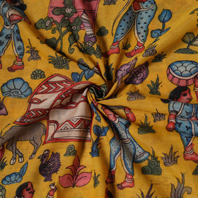 Yellow - Handpainted Srikalahasti Silk Cotton Pen Kalamkari Fabric 19