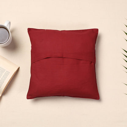Red - Banarasi Handwoven Silk Zari Cushion Cover (12 x 12 in)