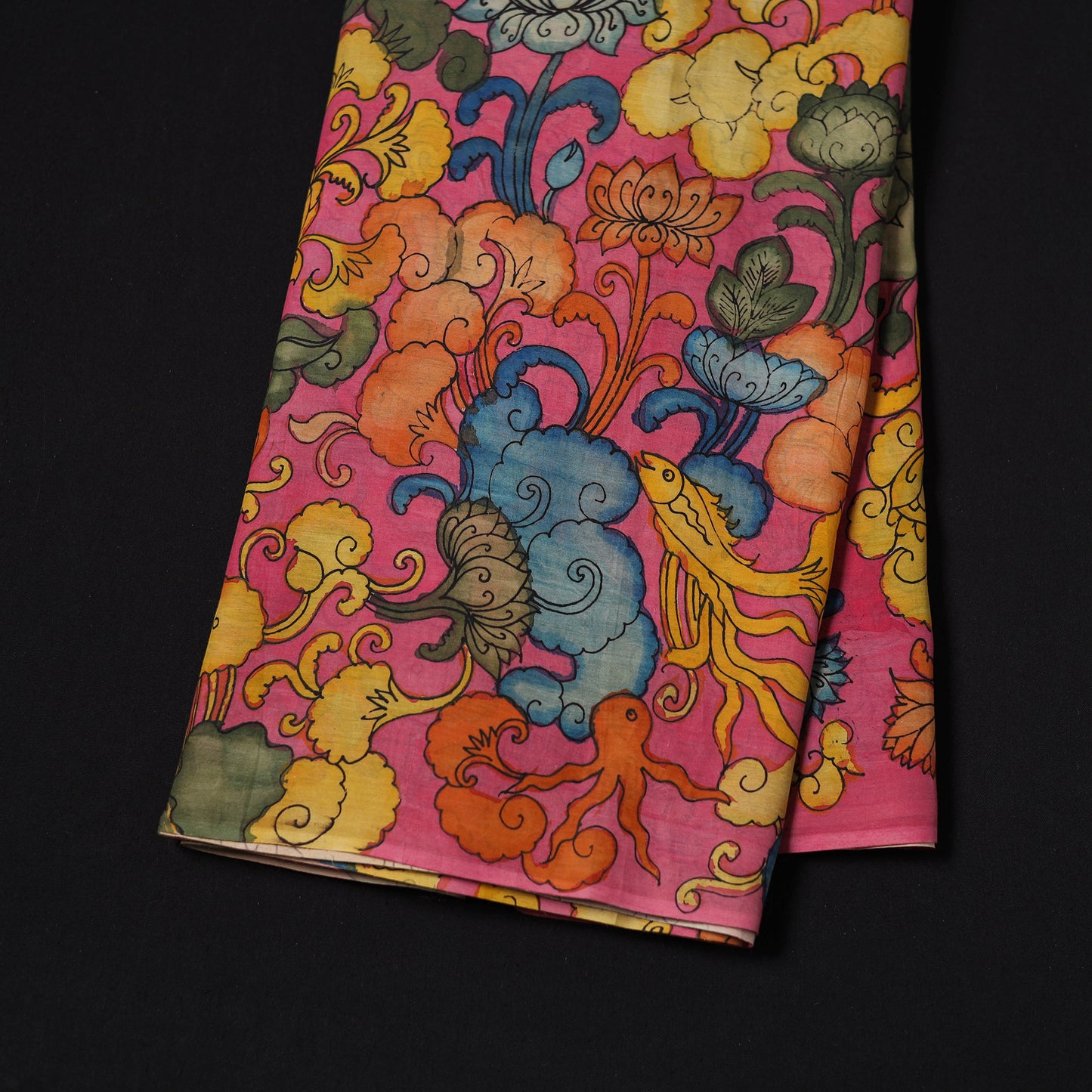 Pink - Handpainted Srikalahasti Silk Cotton Pen Kalamkari Fabric 20
