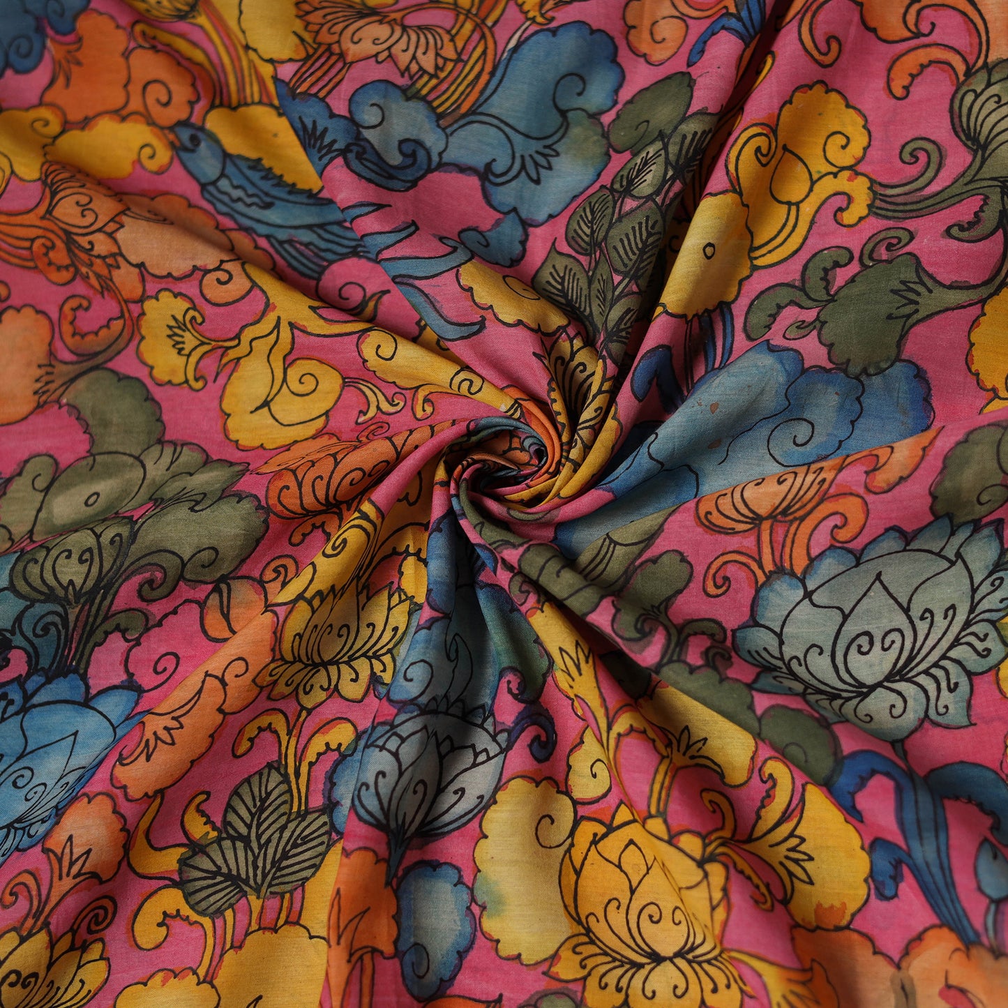 Pink - Handpainted Srikalahasti Silk Cotton Pen Kalamkari Fabric 20