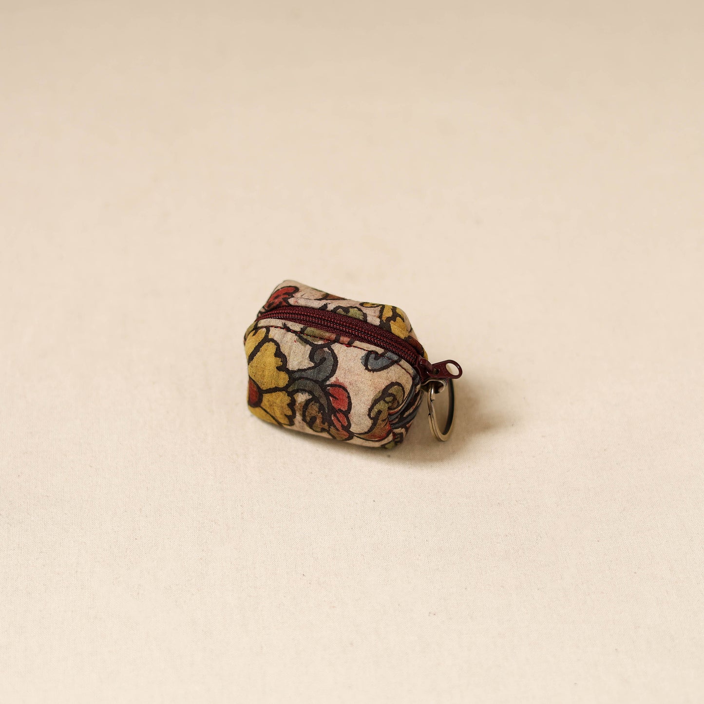 Srikalahasti Handpainted Kalamkari Keychain Pouch by Dwarka Plus 70