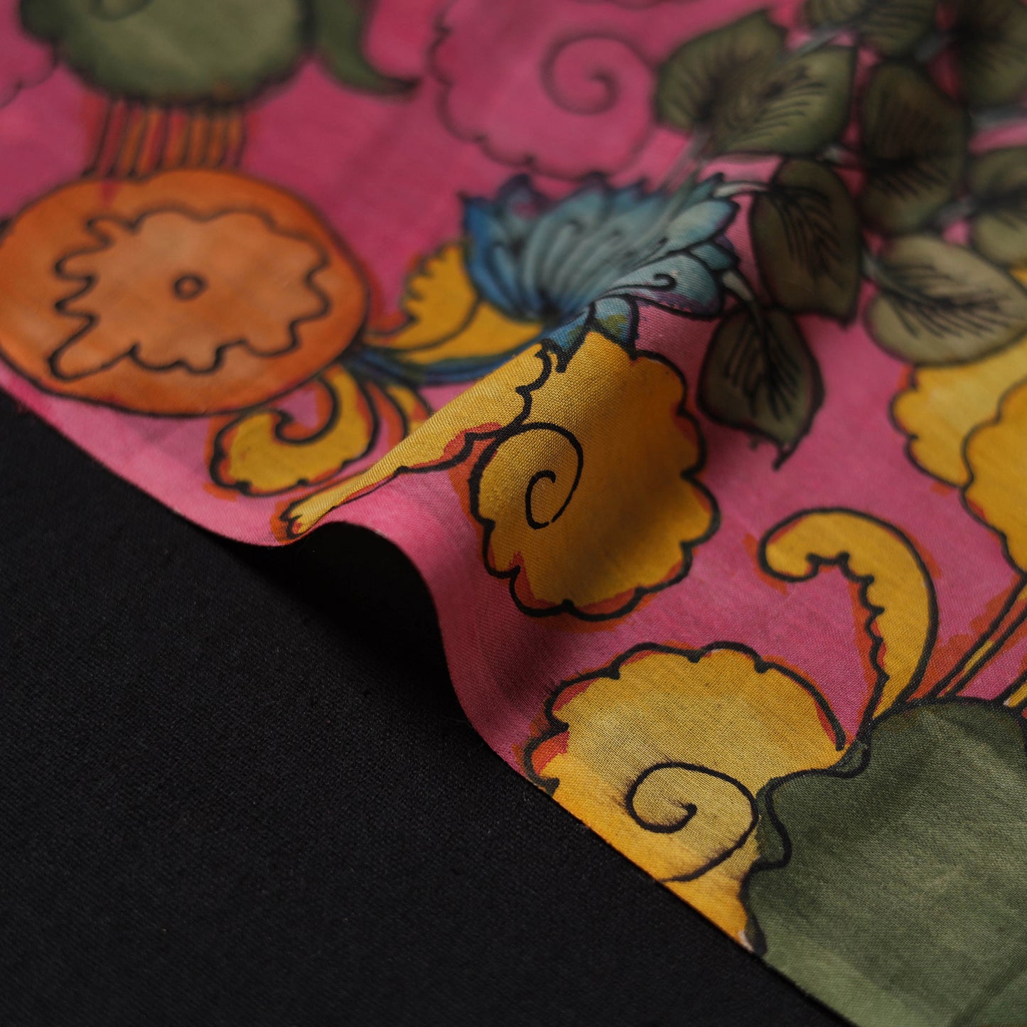 Pink - Handpainted Srikalahasti Silk Cotton Pen Kalamkari Fabric 20