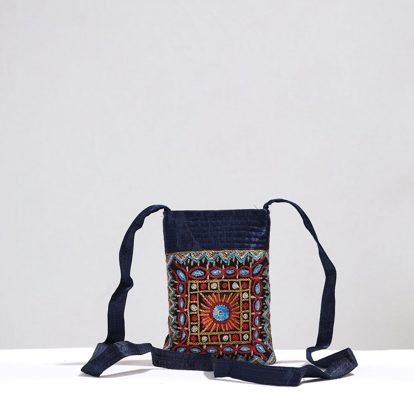 Multicolor - Kutch Pakko Hand Embroidery Mirror Work Mashru Silk Sling Bag 74