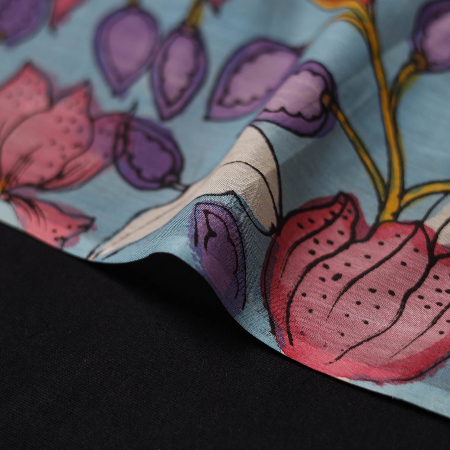 Blue - Handpainted Srikalahasti Silk Cotton Pen Kalamkari Fabric 21