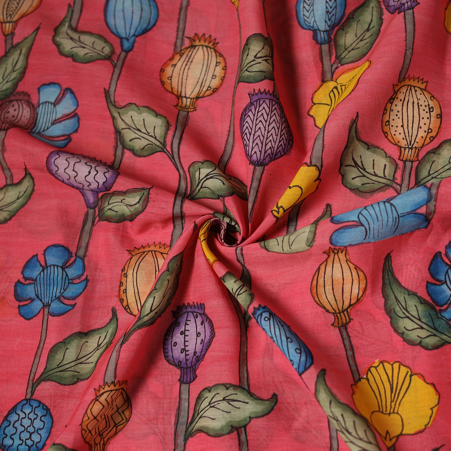 Pink - Handpainted Srikalahasti Silk Cotton Pen Kalamkari Fabric 22