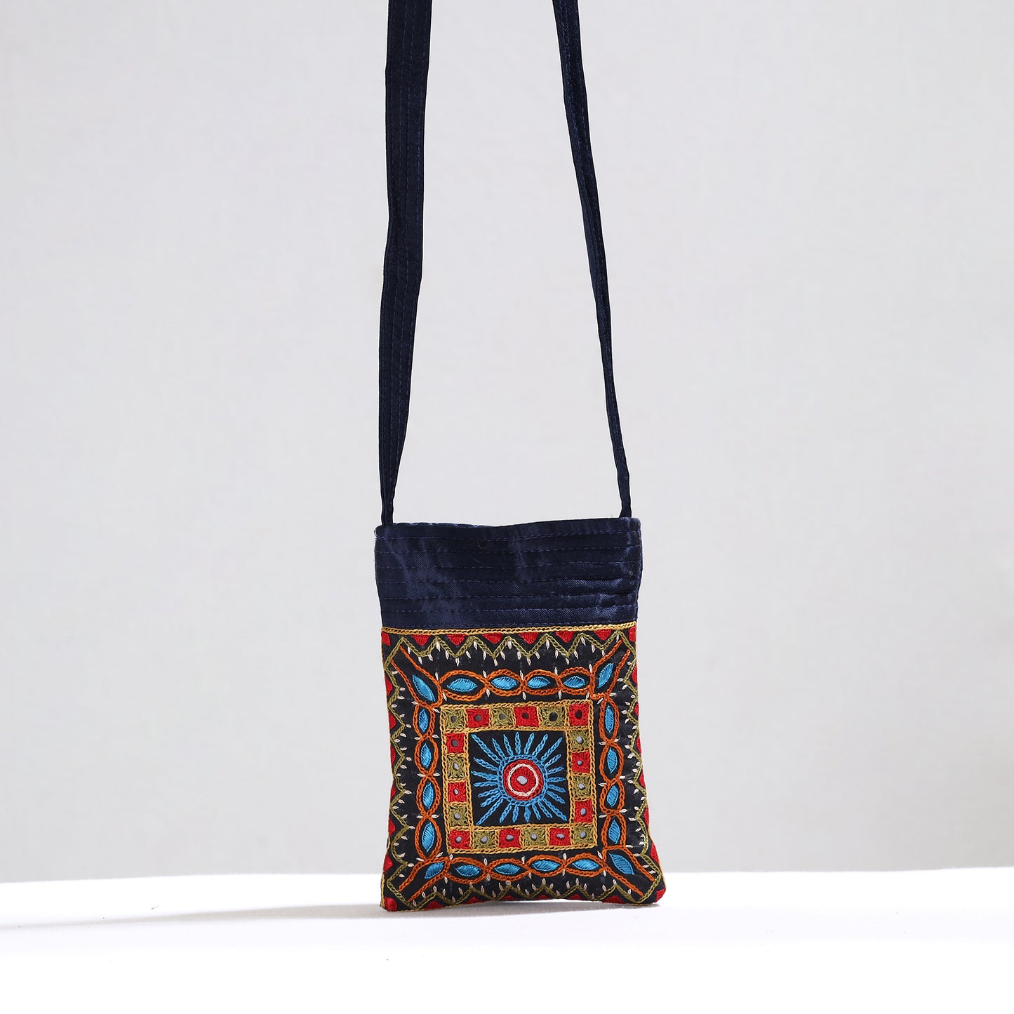 Multicolor - Kutch Pakko Hand Embroidery Mirror Work Mashru Silk Sling Bag 76