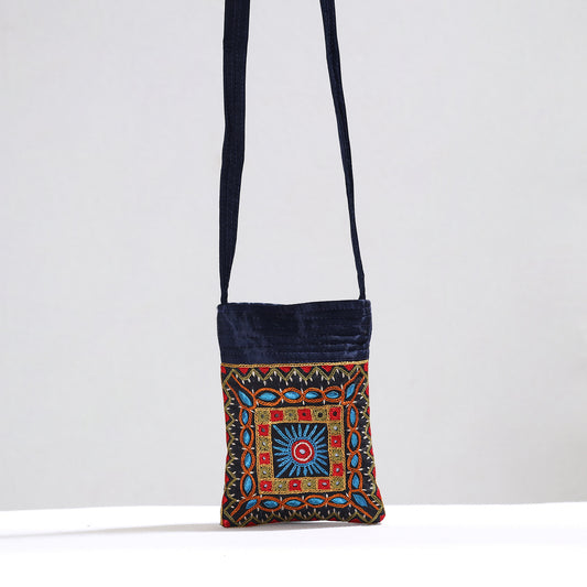 Multicolor - Kutch Pakko Hand Embroidery Mirror Work Mashru Silk Sling Bag 76