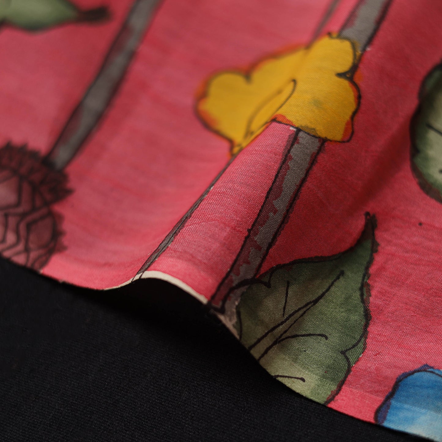 Pink - Handpainted Srikalahasti Silk Cotton Pen Kalamkari Fabric 22