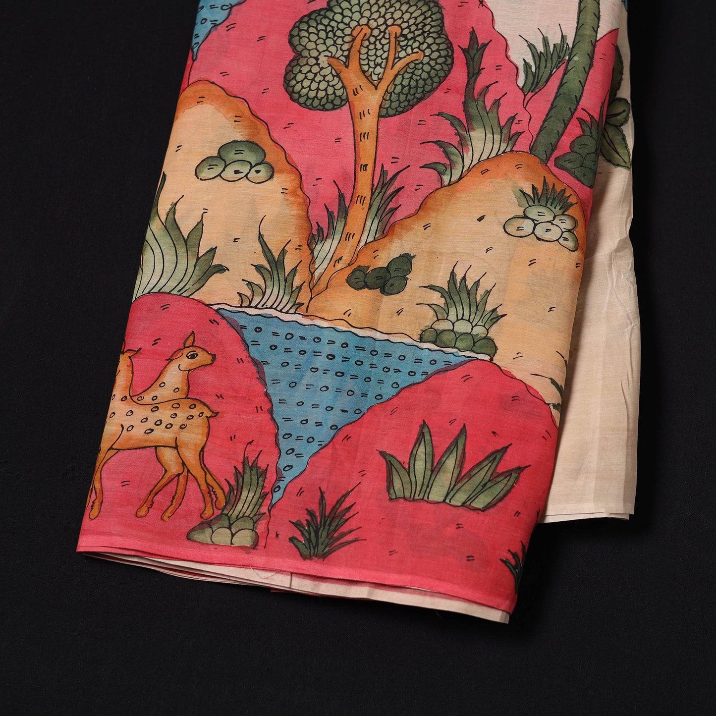 Multicolor - Handpainted Srikalahasti Silk Cotton Pen Kalamkari Fabric 23