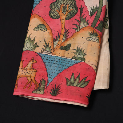 Multicolor - Handpainted Srikalahasti Silk Cotton Pen Kalamkari Fabric 23