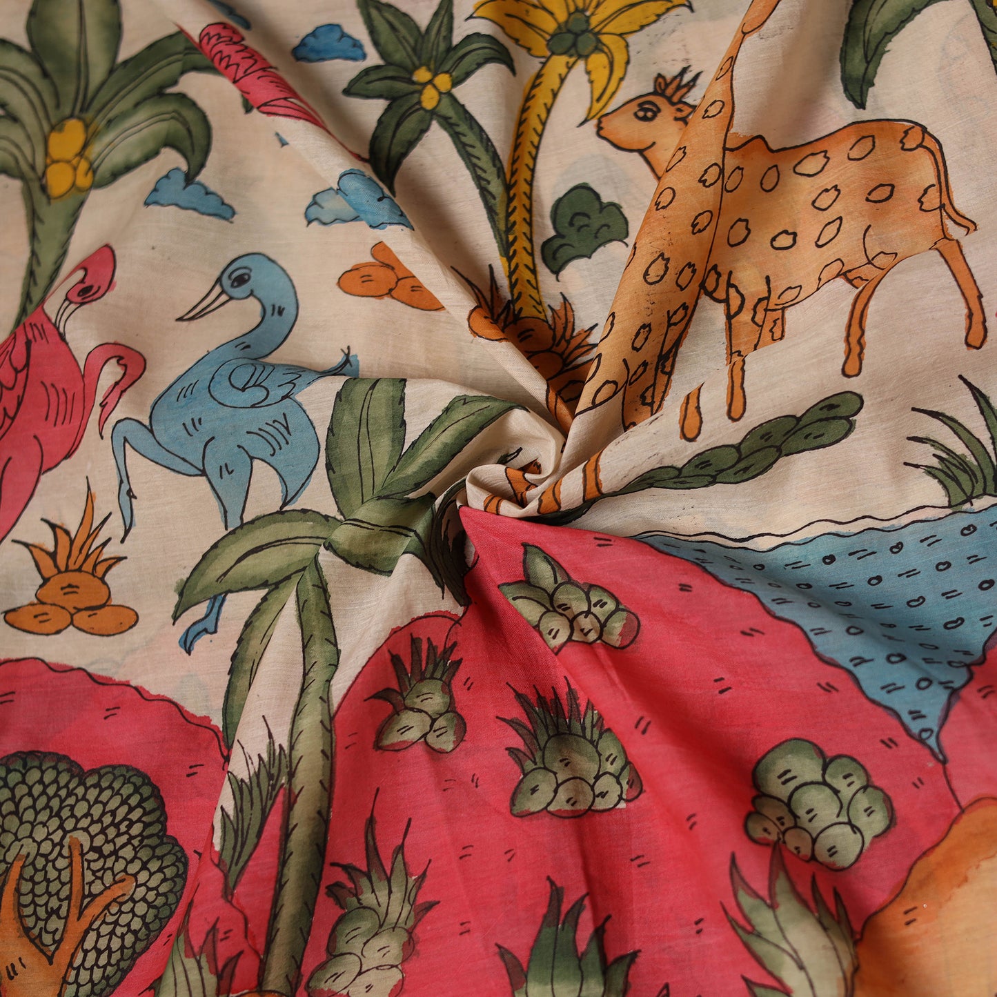 Multicolor - Handpainted Srikalahasti Silk Cotton Pen Kalamkari Fabric 23