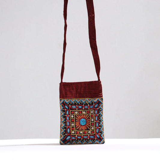 Multicolor - Kutch Pakko Hand Embroidery Mirror Work Mashru Silk Sling Bag 77
