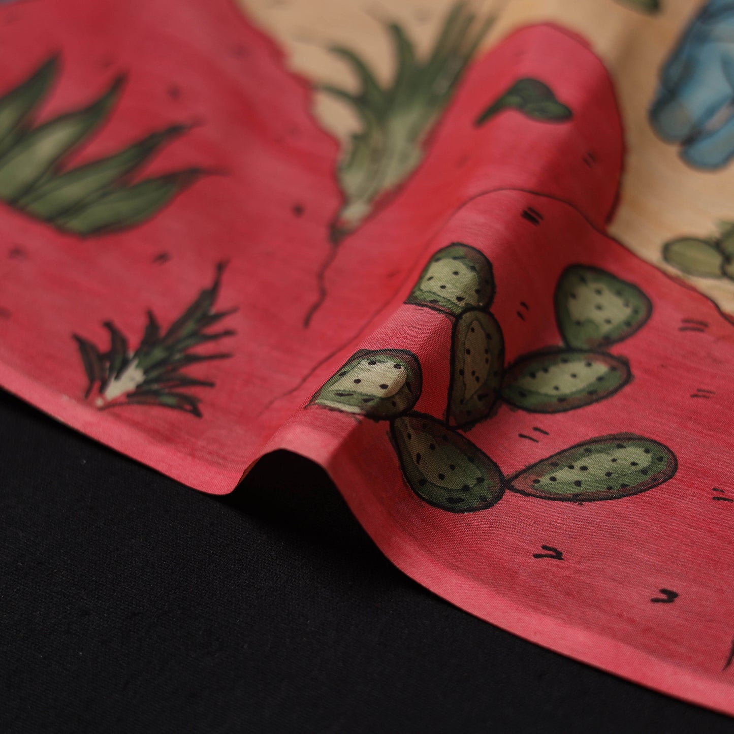 Multicolor - Handpainted Srikalahasti Silk Cotton Pen Kalamkari Fabric 23