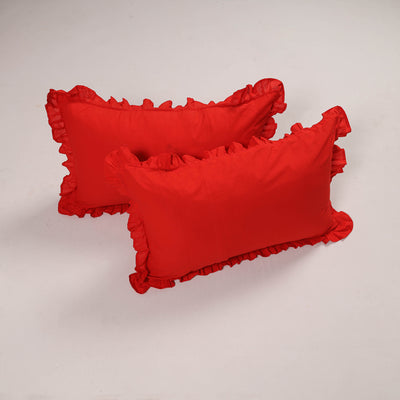 Red - Set of 2 Handcrafted Cotton Frill Pillow Covers 24